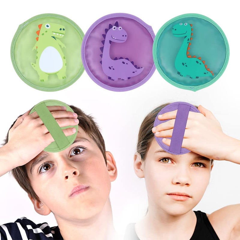 Hilph Kids Ice Packs for Boo Boos, Reusable Todder Ice Packs Hot Cold Compress with Soft Backing for Kids Injuries, 3 Packs Dinosaur Hot & Cold Gel Pack for Bumps & Bruises, Wisdom Teeth - Image 1